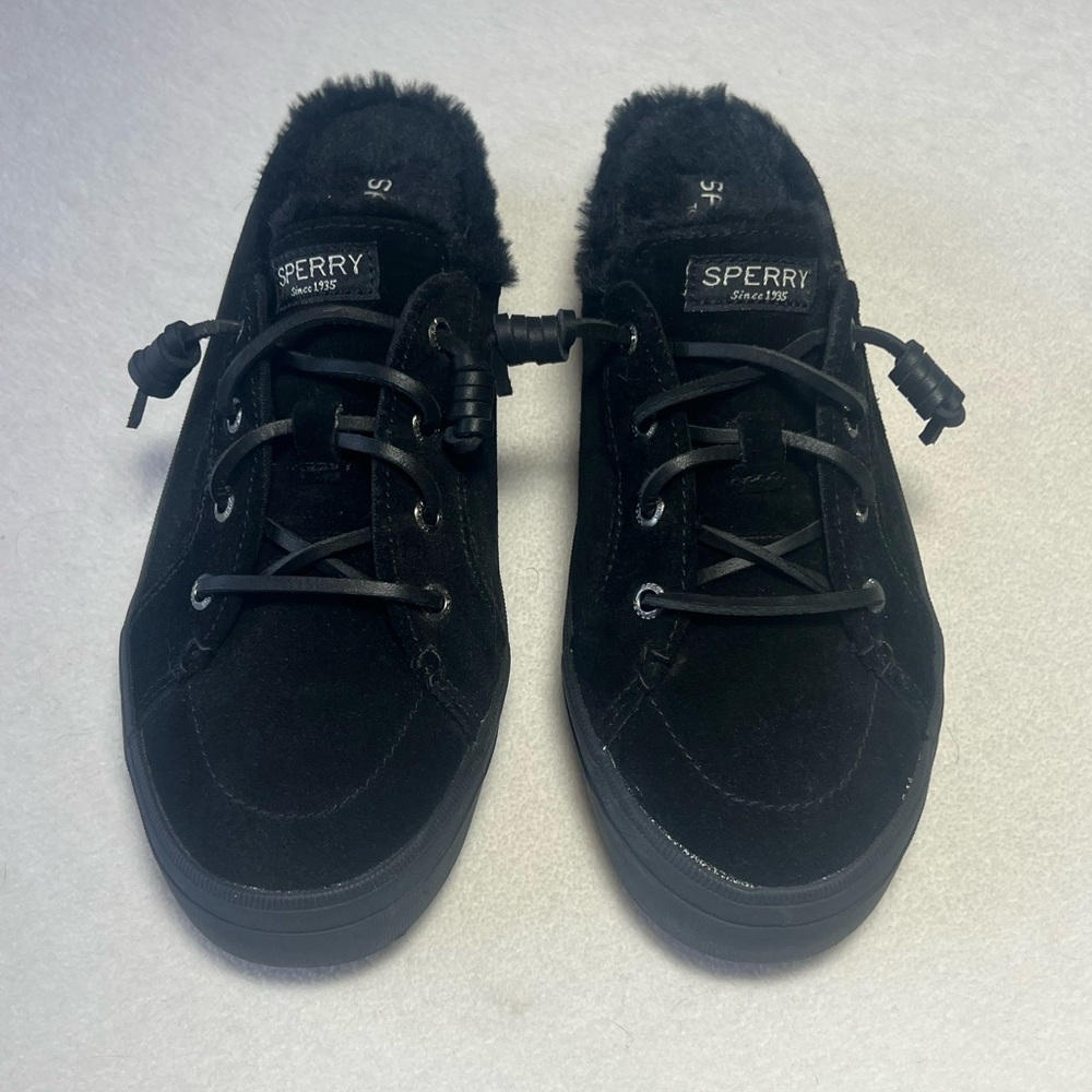 Sperry Open Back Black Sneakers with Faux Fur Lining size 8